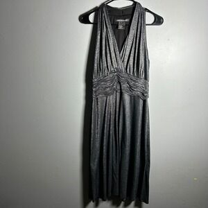 Jones Wear Dress Metallic Ruched Empire Waist Sleeveless Cocktail Dress 14‎